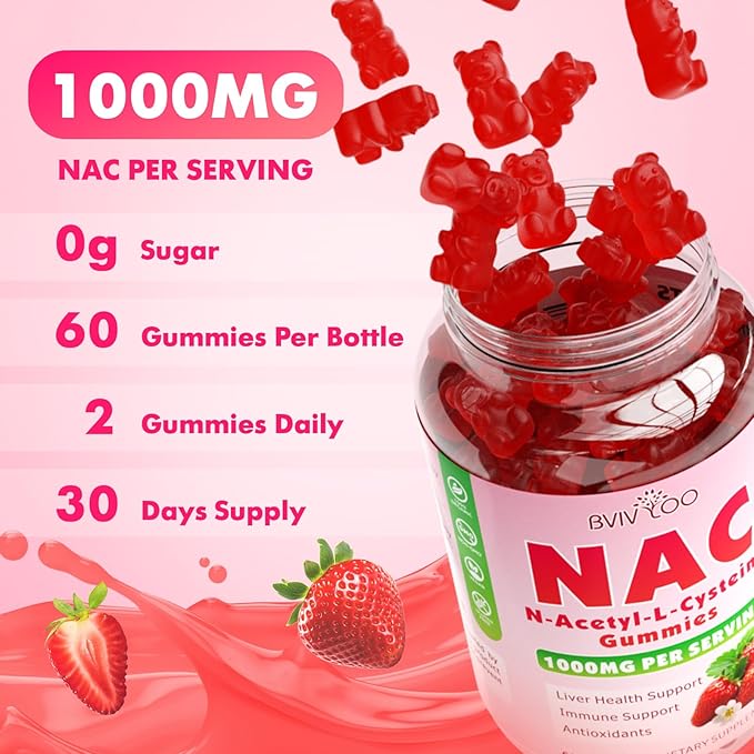 2 Pack Sugar-Free 1000mg NAC Gummies N-Acetyl Cysteine Supplement for Antioxidants &amp Immune Support 120 Vegan Gummies