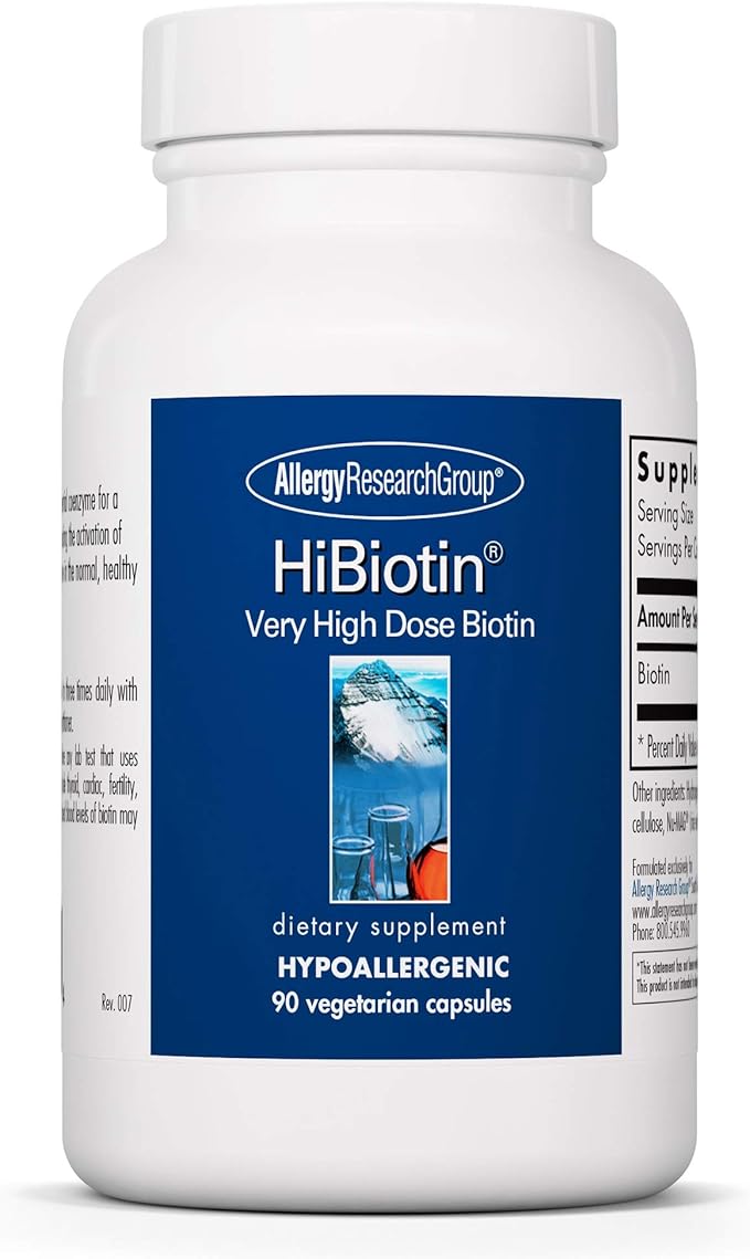 Allergy Research Group ARG HiBiotin - 100 mg Biotin - Supports Energy Metabolism Neurological Health &amp Myelin Synthesis - Hypoallergenic - 90 Servings - 90 Capsules