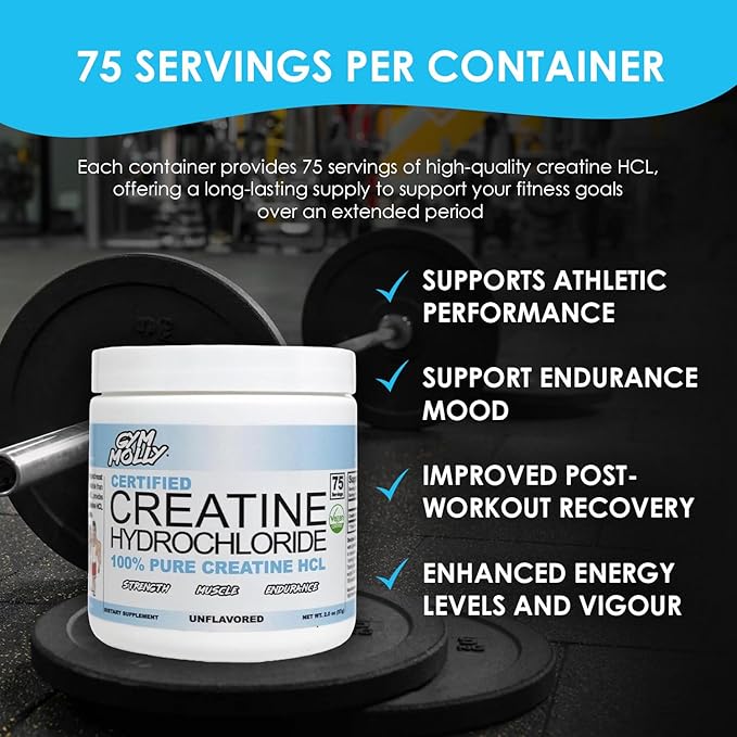 Gym Molly Creatine Hydrochloride Powder Highly Soluble Creatine Hydrochloride Unflavoured Vegan Workout Supplement for Men and Women Muscle Builder Creatine Supplement (75 Servings 750mg)