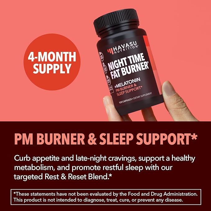 Night Time Fat Burner Metabolism Booster | Appetite Suppressant &amp Supplement to Support Weight Loss | 120 Weight Loss Supplement Pills for Men