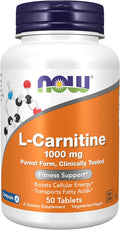 NOW Foods Supplements L-Carnitine 1000 mg Purest Form Amino Acid Fitness Support* 50 Tablets