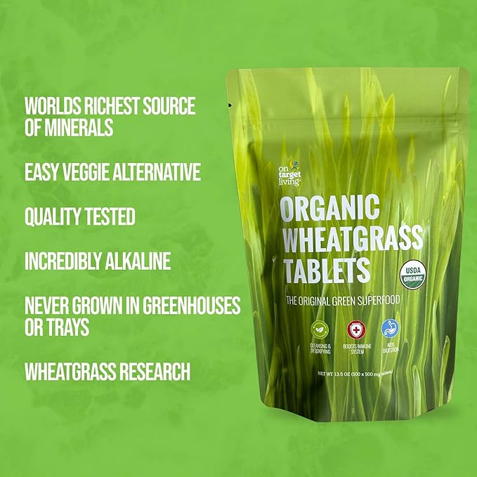 On Target Living Wheatgrass Tablets- 500 Tablets | USDA Organic |