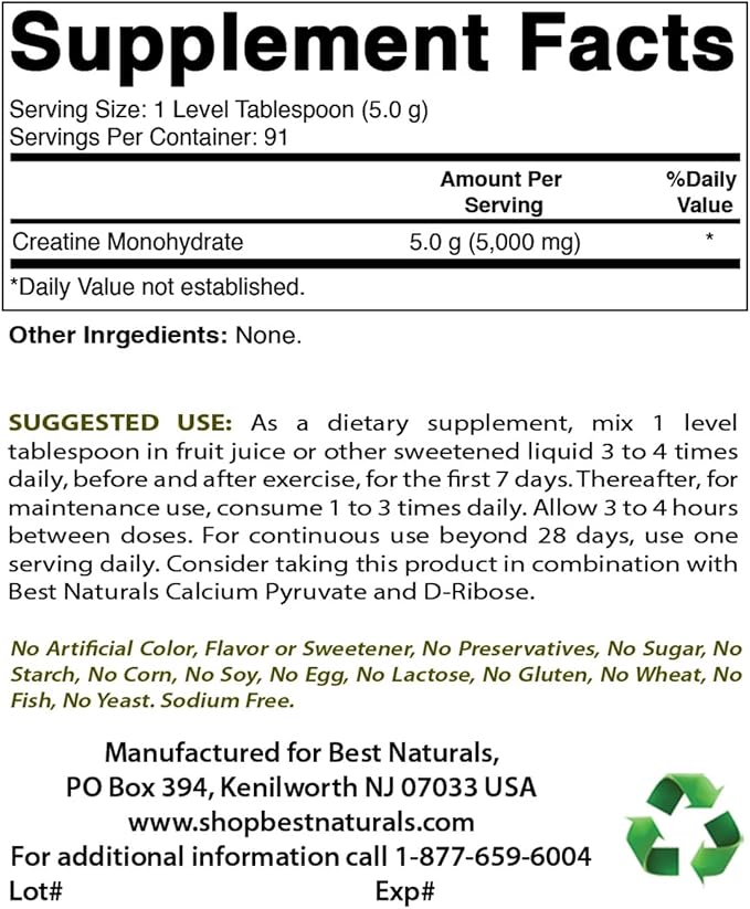 Best Naturals Creatine Monohydrate 1 Lb Pure Powder (1 LB (Pack of 3))