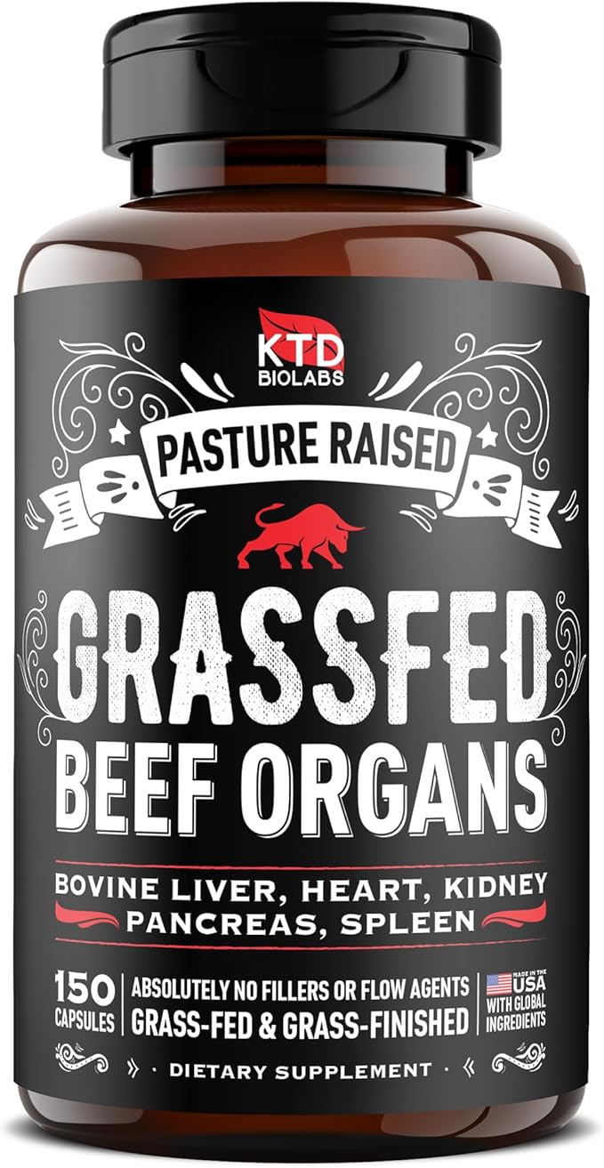 Grass Fed Beef Organ Supplement - Supports Whole Body Wellness 3000mg - with Desiccated Beef Liver Heart Kidney Pancreas Spleen - Organ Complex for Energy Immune &amp Digestive Health (150 Capsu