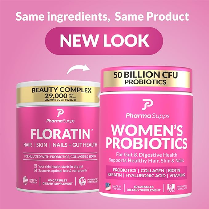 ADVANCED Women's Probiotics for Gut Health With Hair Skin &amp Nails Vitamins Support - 50 Billion CFU w/ Collagen Biotin &amp Keratin - Probiotic Supplement for Digestive Health &amp Bloating R