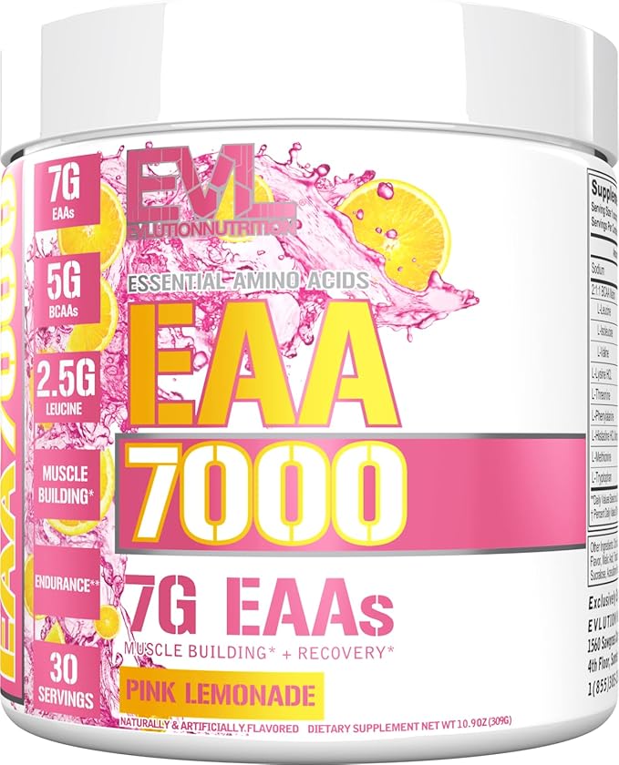 EAAs Amino Acids Powder - EAA Essential Amino Acids Pre &amp Post Workout Powder for Muscle Building Endurance and Recovery Support with 7g per Serving Plus 5g BCAAs (Pink Lemonade 30 Servings)