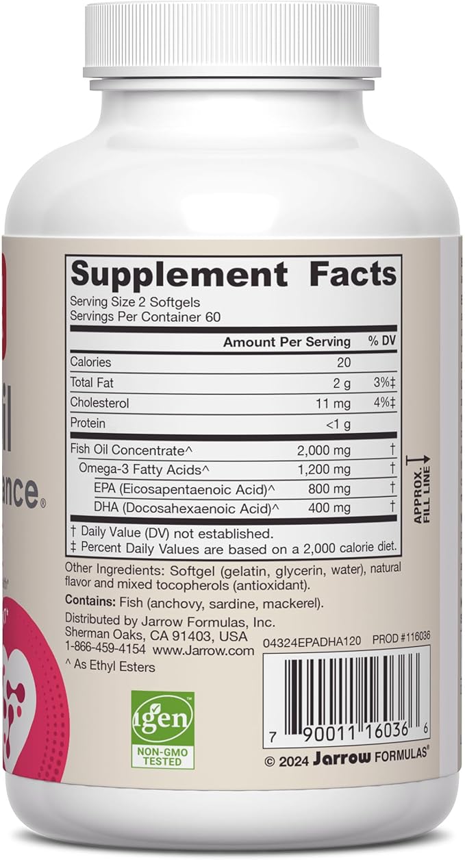 Jarrow Formulas® EPA-DHA Balance® 1200 mg Omega-3 Fatty Acids for Cardiovascular Support 120 Softgels 60 Day Supply