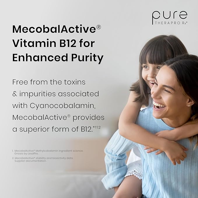 Pure Therapro Rx Methylated B Complex Vitamins Made in USA 4 Month Supply | Methyl B Complete Quatrefolic 5-MTHF Folate B12 Methylcobalamin TMG Trimethylglycine Methylfolate | Pharm Grade
