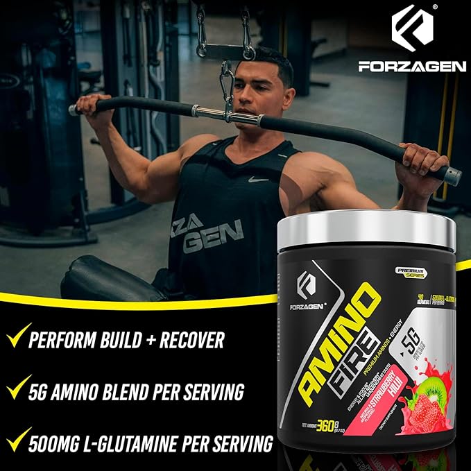 Forzagen Amino Fire | Essential Amino Energy Powder for Pre-Workout | BCAA Energy Boost &amp Muscle Recovery Drink Mix Enhance Focus &amp Concentration Dietary Supplement | Strawberry Kiwi 40 Ser