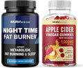 MAV NUTRITION Night Time Fat Burner Capsules and Apple Cider Vinegar Gummies | Overnight Metabolism Booster for Stomach Fat Burning Support with Melatonin &amp ACV | 1 Month Supply