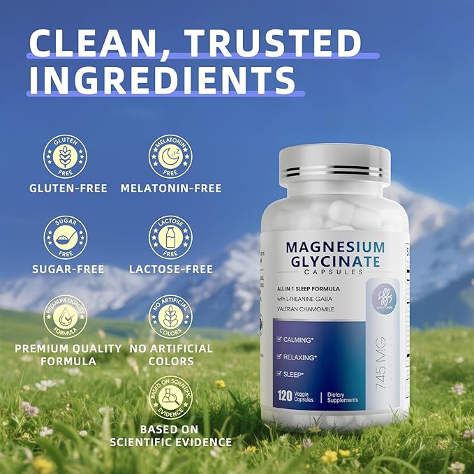 iMATCHME Magnesium Glycinate 850mg Capsules with L-Theanine Chamomile &amp GABA for Sleep Calmness Muscle Bone Health &amp Immune Support Magnesium for Women and Men Vegan High-Absorption 12