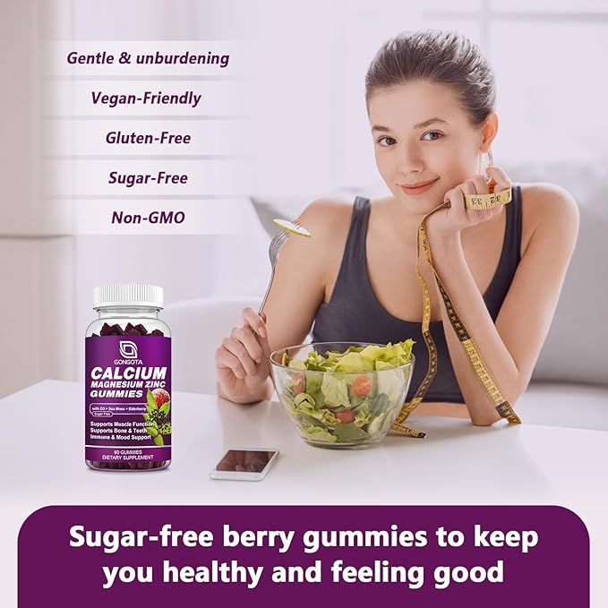 Calcium Magnesium Zinc with Vitamin D3 Supplement Highly Absorbent Calcium Gummies with 300mg Magnesium glycinate Support Bone &amp Teeth Muscle for Adults and TeensSugar Free Vegan (2 Pack)