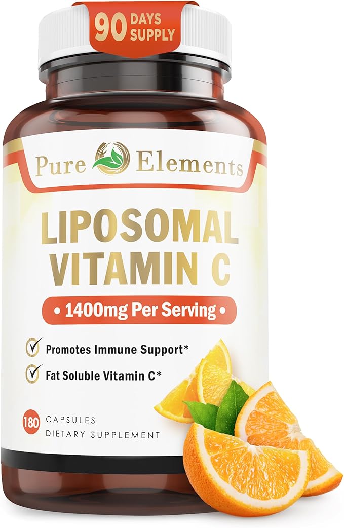 Pure O Elements Vitamin C Liposomal Supplement Capsules 180 Count – High Absorption Ascorbic Acid Non-GMO Soy Free Gluten Free - Pure Vitamin C