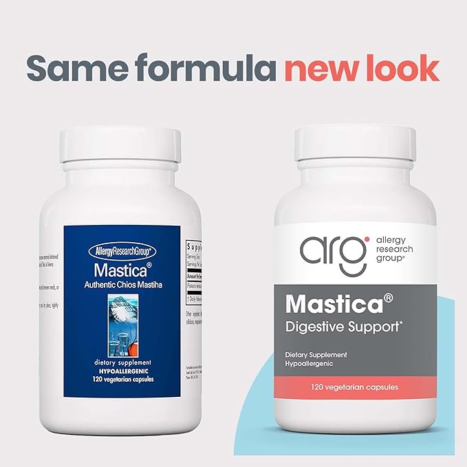 Allergy Research Group ARG Mastica Digestive Support - Supports Digestive Comfort - Delivers 1000 mg Chios Mastic Gum Resin per Serving - Vegetarian &amp Hypoallergenic - 60 Servings - 120 Capsules