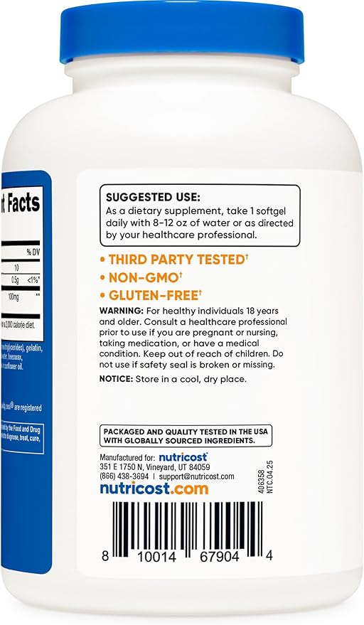 Nutricost Ubiquinol Softgels (100mg 240 Softgels) - Superior Absorption Antioxidant | Active Form of CoQ10 - Gluten Free Non-GMO