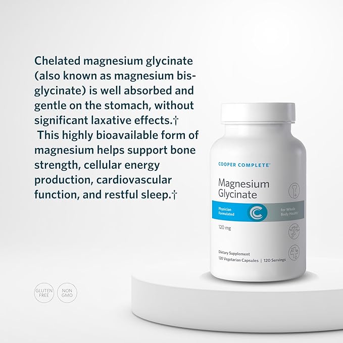 Magnesium Glycinate Capsules 120 mg for Sleep Support† Cooper Complete Calm &amp Muscle Relaxation Heart Health Supplement 120 Count