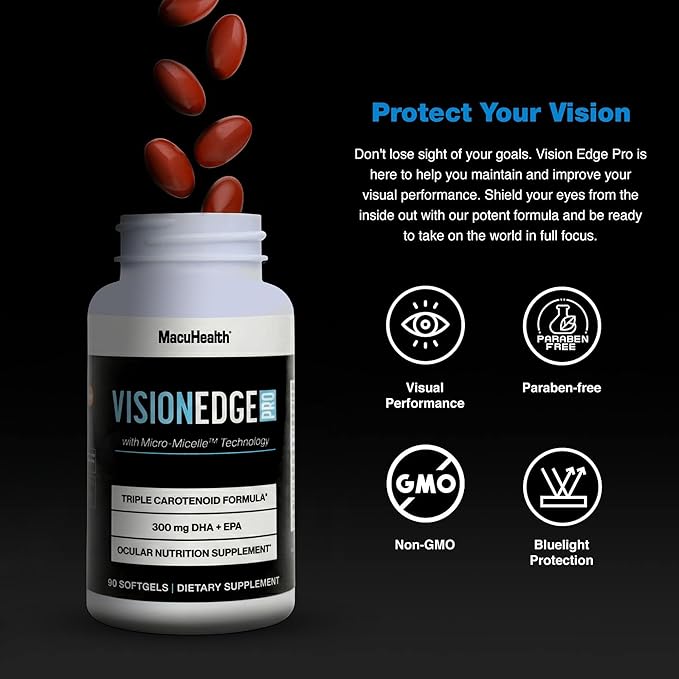 VISION EDGE PRO Eye Supplement for Athletes Formula with Lutein Zeaxanthin and Meso-Zeaxanthin Eye Supplements Omega 3 Essential Carotenoids for Eyes - (90 Softgels 3 Month Supply)