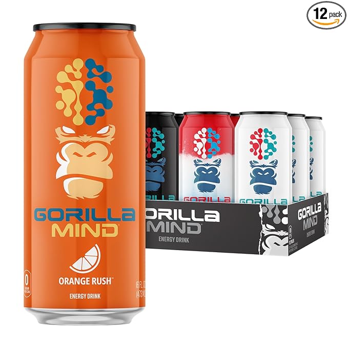 Gorilla Mind Energy Drink | Unmatched Energy · Amplified Focus | N-Acetyl-L-Tyrosine Alpha-GPC 200mg Caffeine Uridine Saffron | 0 Sugar Or Artificial Colors | 16oz | 12-Pack (Variety Pack #2)
