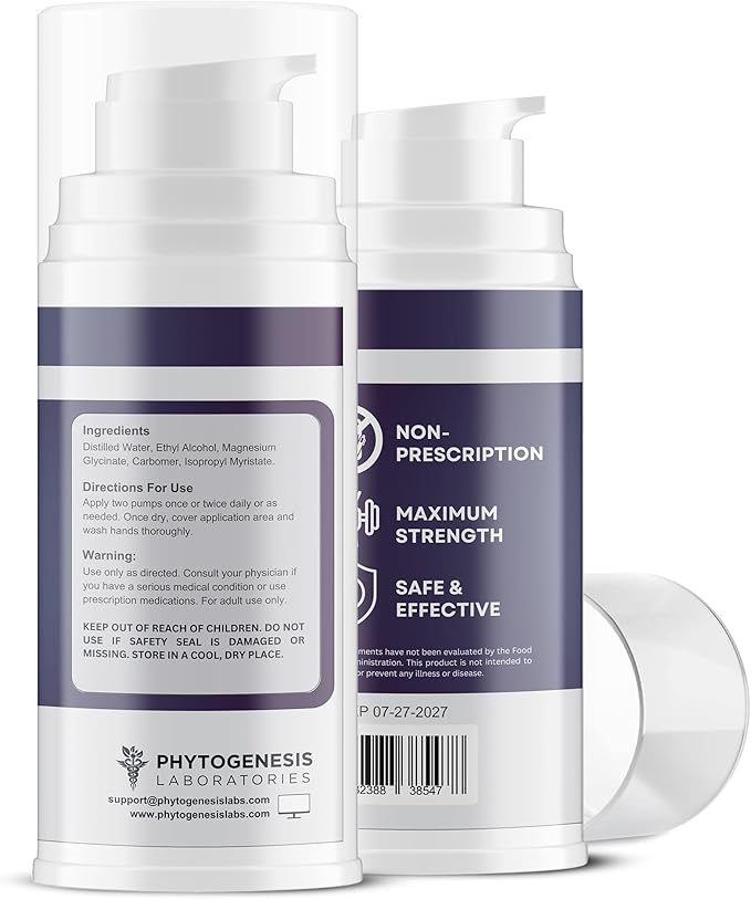 Topical Magnesium Glycinate Gel – 500mg Per Pump – High Absorption Transdermal Formula – Soothes Muscles - Supports Relaxation &amp Sleep – 4oz