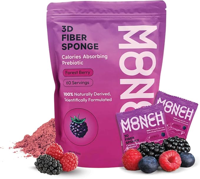 Monch Monch Calorie Absorbing Fiber Sponge – Forest Berry One Month Supply – Konjac Gum &amp Prebiotic Fiber Supplement for Gut Health &amp Blood Sugar Support – Vegan Sugar-Free 60 Ct