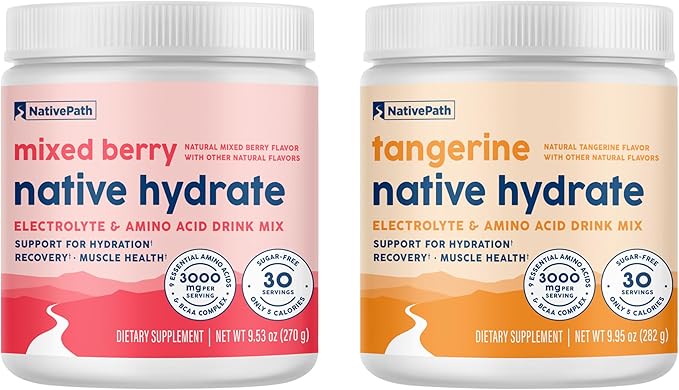 NativePath Hydrate Duo - Tangerine &amp Mixed Berry Electrolyte Drink Mix with BCAA for Hydration