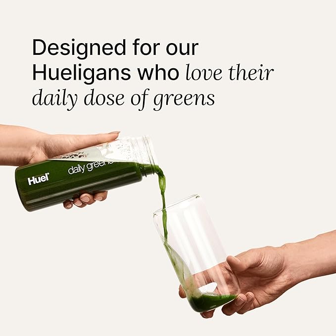 Huel Daily Greens Bundle | Single Serve Lemon and Ginger + Bottle | Superfood Greens Powder | 91 Vitamins Minerals and Wholefood-Sourced Ingredients | 12 Servings | Lockable Lid to Avoid Spills