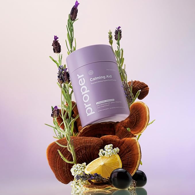 Proper The Lavenders Calming Aid. Magnesium Supplement Relaxation Drink Mix with GABA L-Theanine Lavender Lemon Balm and Ashwagandha. Natural Calm Stress Support Supplements