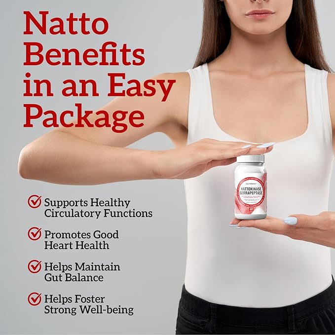 Nattokinase 2000 FU Serrapeptase 240000 SPU Supplement - Enhanced with Coenzyme CoQ10 Vitamin B6 Vitamin C Black Pepper Extract - Nattokinase 400mg Capsule for Men Women