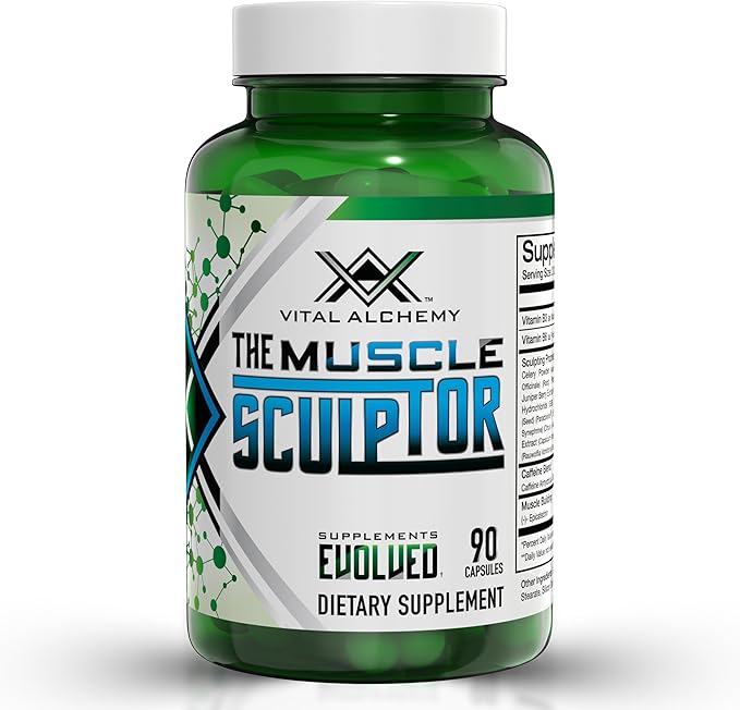 Vital Alchemy The Muscle Sculptor– Muscle Builder with Vitamin B3 B6 Phosphatidylserine Epicatechin &amp Cayenne – Supports Muscle Growth Focus Energy &amp Protein Synthesis Made in USA – 90 C