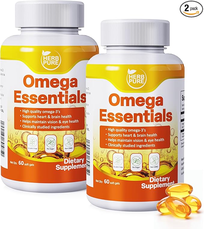 Omega-3 Fish Oil – 2000mg Softgels with 600mg EPA &amp 400mg DHA Fatty Acids High Absorption &amp Pure Formula Supports Heart Brain &amp Vision Made in USA GMP Certified 120 softgels(2 Packs)