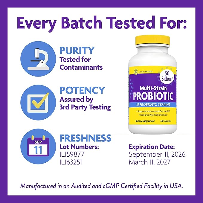 InnovixLabs Multi Strain Probiotics for Women &amp Men - Probiotic Supplement - 50 Billion CFU - Gut Health Immune Support Digestion Lactobacillus Acidophilus Prebiotics and Probiotics 60 Capsul