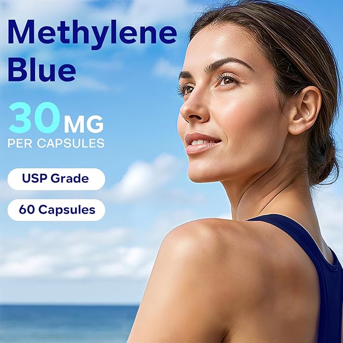 30mg Methylene Blue Capsules Pharmaceutical Grade Methylene Blue Supplement with Vitamin C and Organic Cacao 60 Vegan Capsules