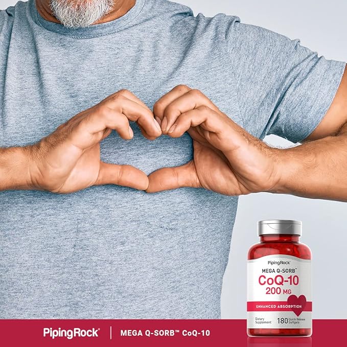 Piping Rock CoQ10 200mg | 180 Softgel Capsules | Supplement for Women and Men | Enhanced Absorption with Black Pepper Extract | Non-GMO Gluten Free