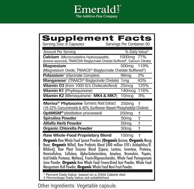 EMERALD LABS Osteo Bone Health - Immune Support &amp Bone &amp Joint Supplement with Vitamin D3 K2 Calcium Magnesium OptiMSM Meriva Phytosome &amp More - 180 Vegetable Capsules
