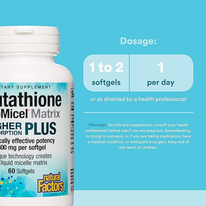 Natural Factors Glutathione LipoMicel Matrix 300 mg - Antioxidant Supplement for Healthy Aging &amp Immune Support - Non-GMO Gluten-Free &amp Dairy-Free - 60 Softgels (30 Servings)