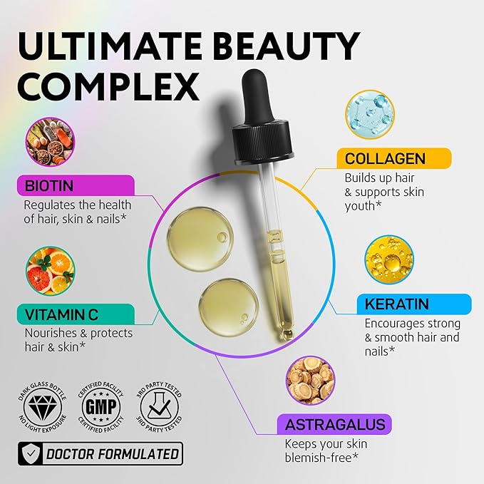 Liquid Biotin for Hair Growth Skin &amp Nails - 80000 mcg Hair Vitamins Drops - Extra Strength Biotin 5000mcg Collagen Keratin with Hyaluronic Acid - Multivitamin Supplement for Women &amp Men -