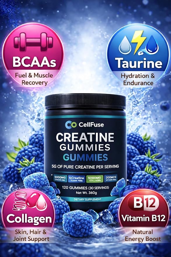 Creatine Monohydrate Gummies 5000 mg per Serving Sugar Free Blue Raspberry Flavor GMP Compliant. Muscle &amp Strength Recovery Supplement 120 Gummies (30servings) 3rd Party Tested.