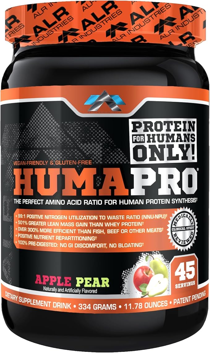 ALR Industries HumaPro Essential Amino Acid Formula | EAA Protein Supplement | Supports Muscle Recovery &amp Performance | Vegan Gluten Free | | 45 Servings (Apple Pear)