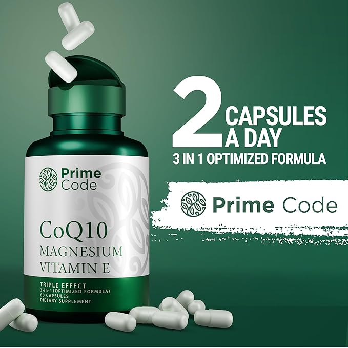 Prime Code CoQ10 250mg with Magnesium Glycinate and Vitamin E Psyllium Husk Capsules with Magnesium Citrate and Vitamin C