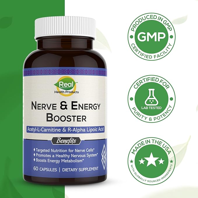 ALA Supplement - R-Alpha Lipoic Acid 300mg &amp Acetyl L-carnitine 1000mg - Nerve &amp Energy Booster for Nerve Cardiovascular Cognitive Function &amp Antioxidant Support 60 Capsules 30 Days Su
