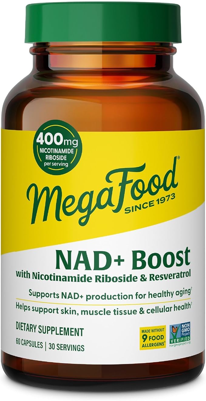 MegaFood NAD+ Supplement with Nicotinamide Riboside &amp Resveratrol - NMN Supplement Alternative - Vitamin B12 B6 Methylfolate &amp Niacin - NAD for Healthy Aging - Non-GMO - 60 Capsules 30 Serv
