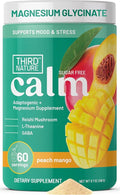Third Nature Calming Drink Powder Jar with Magnesium Glycinate GABA L-Theanine &amp Reishi Mushroom - Adaptogenic Sugar Free Blend - Third Party Tested Non-GMO - Peach Mango Flavor - 60 Servings