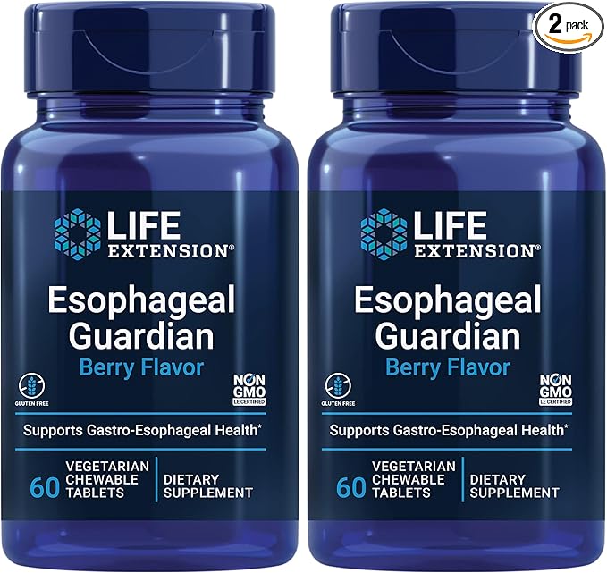 Life Extension Esophageal Guardianalginic AcidPotassium Bicarbonateget Long-Lasting Relief from gastric DistressVegetarianNon-GMOGluten-Free60 Vegetarian chewable Tablets(Pack of 2)
