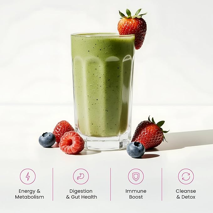 SuperGreens Powder 40+ Organic Superfoods Probiotics &amp Enzymes for Energy Digestion Gut Health &amp Bloating | Organic Fruit &amp Veggie Drink Mix Daily Green Juice Smoothie Blend Spinach