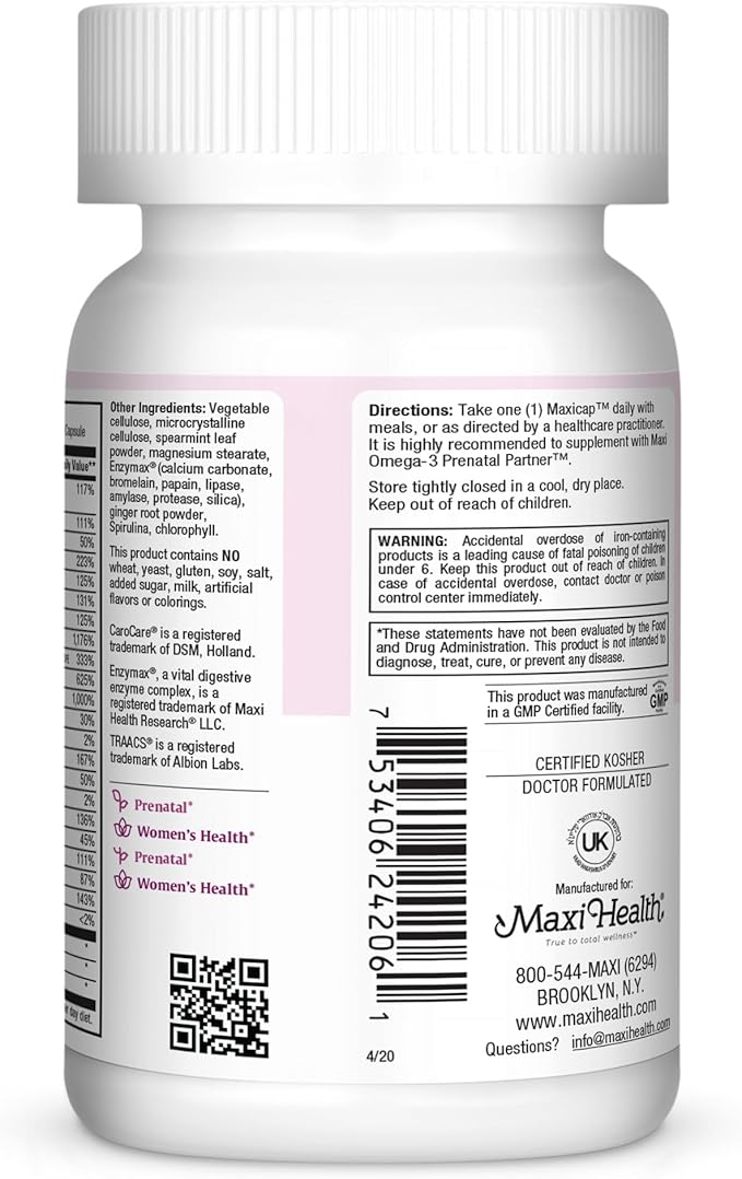 Prenatal Vitamins for Women - One a Day - Pregnancy Multivitamin with Folic Acid Iron Vitamin D3 B12 Zinc &amp Biotin – Daily Prenatal Support Before During &amp After Pregnancy – 60 Capsules