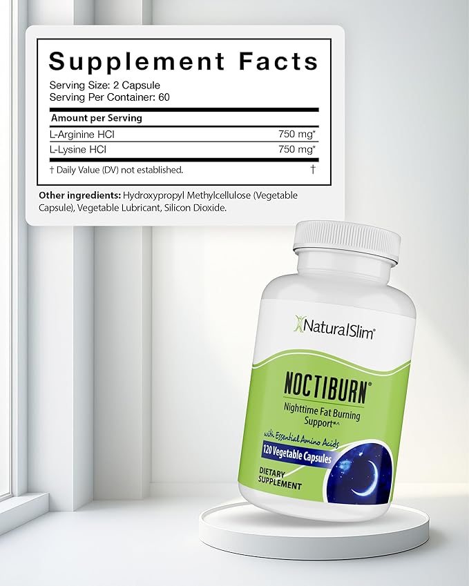 NaturalSlim NoctiBurn Nighttime Wellness &amp Amino Acid Support Supplement – 120 Vegetable Capsules