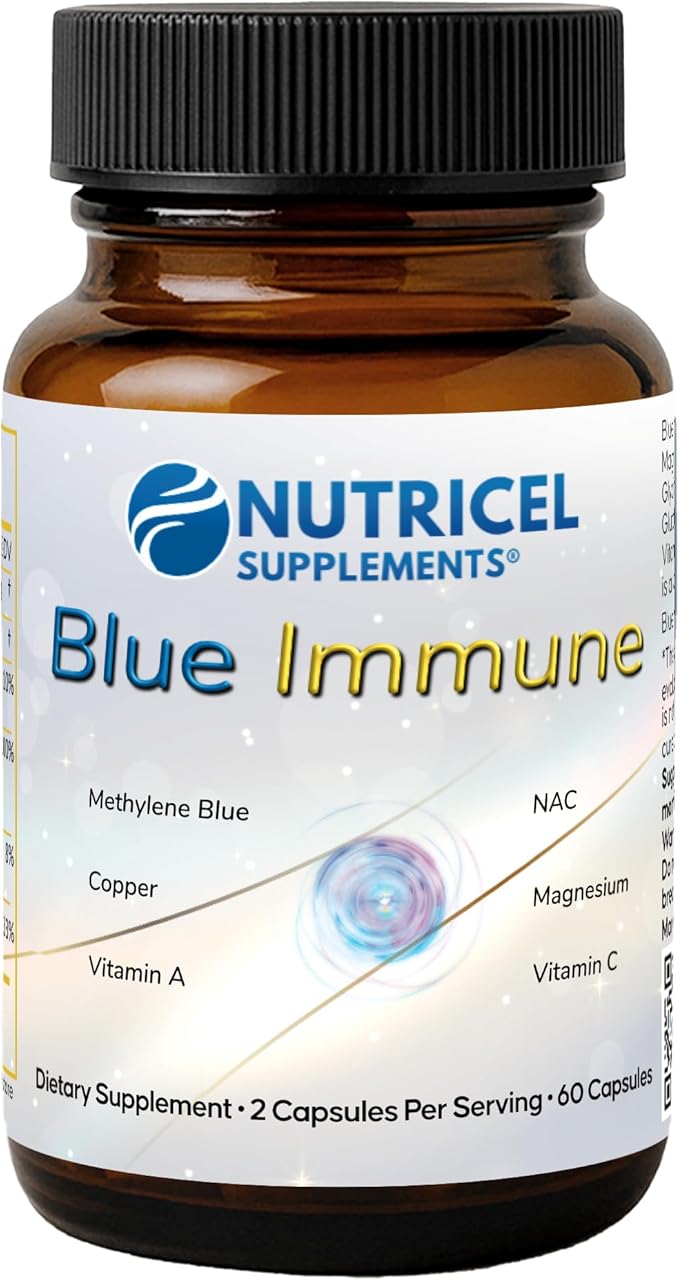 Nutricel Supplements Blue Immune 60 Capsules - Optimum Nootropic with USP Grade Methylene Blue Grass Fed Beef Liver Copper Magnesium Vitamin A E and C