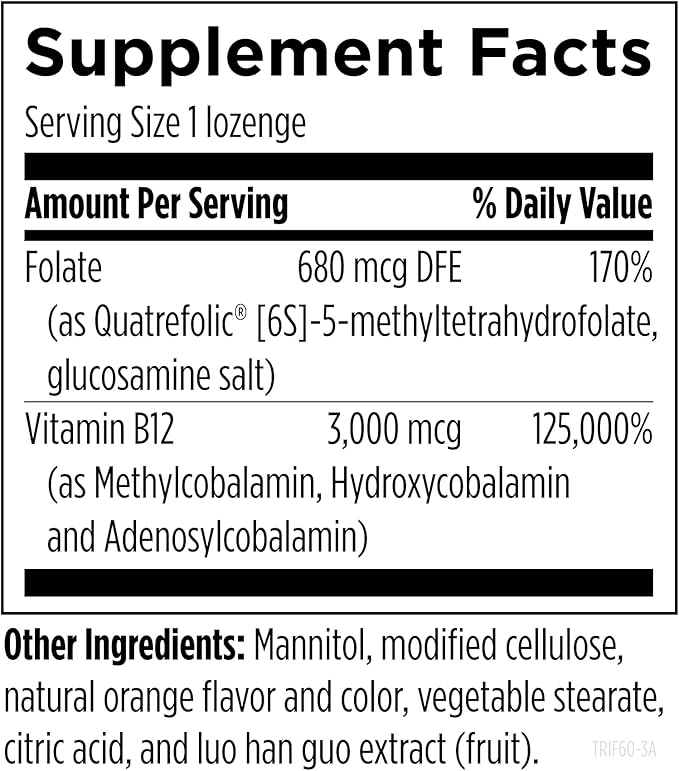 Designs for Health Trifolamin B12 + Folate Lozenges - 3000mcg B12 (Three Forms) + MTHF Methylfolate Supplement - Delicious Orange Flavor Fast-Dissolve Tablets (60 Lozenges)
