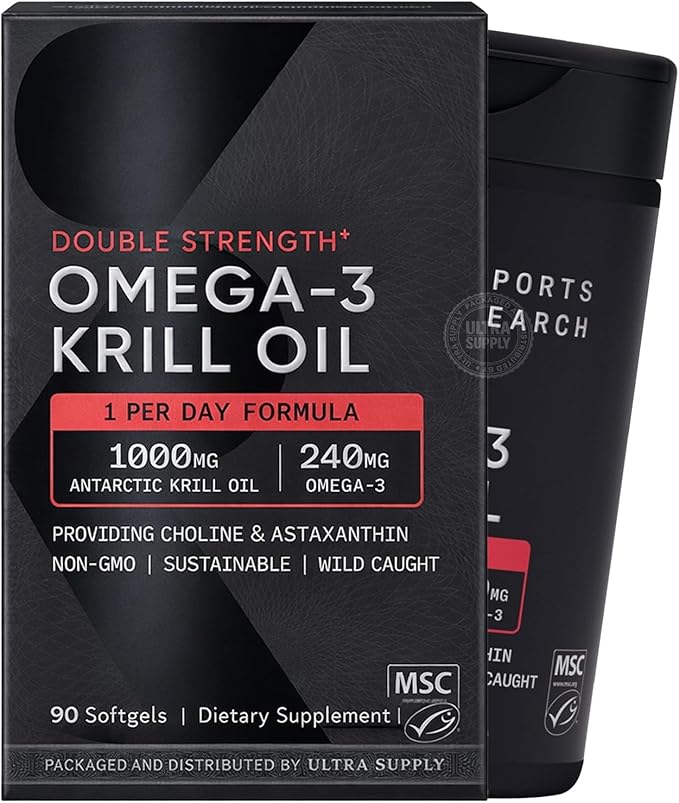 Sports_Researchs Omega-3 Krill Oil 1000mg Softgels (90 Count. Value Pack) with Phospholipids Choline &amp Astaxanthin from Antarctic Krill