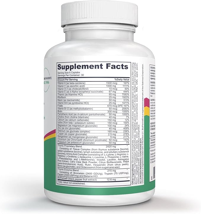 Complete Thymic Formula™ Comprehensive Multivitamin &amp Multimineral with Thymus Glandular Extracts (180 Count (Pack of 1)